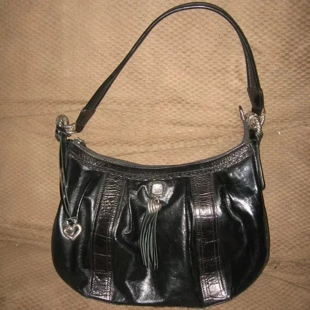 ❤️BRIGHTON Tassel Patent and Leather Hobo Purse Brighton +Heart Fob